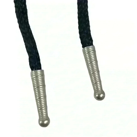 Boho Southwestern Black Bolo Tie - Silver Metal Eagle Head, Retro Cowboy Style - Picture 4 of 11